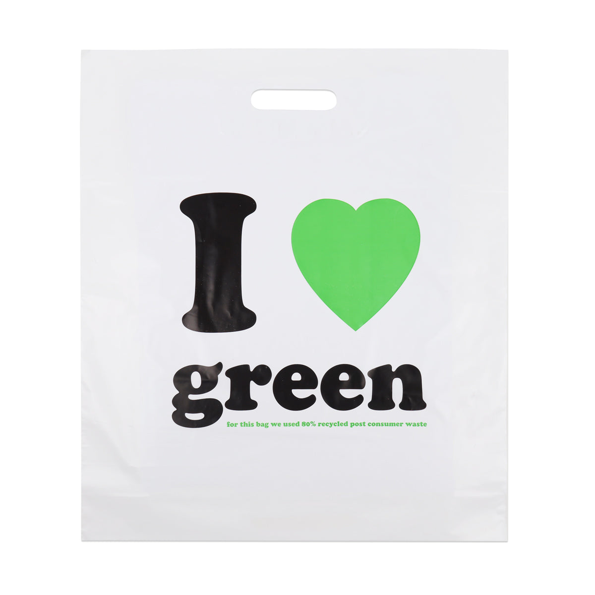 Gerecyclede budget plastic tassen "I love green"
