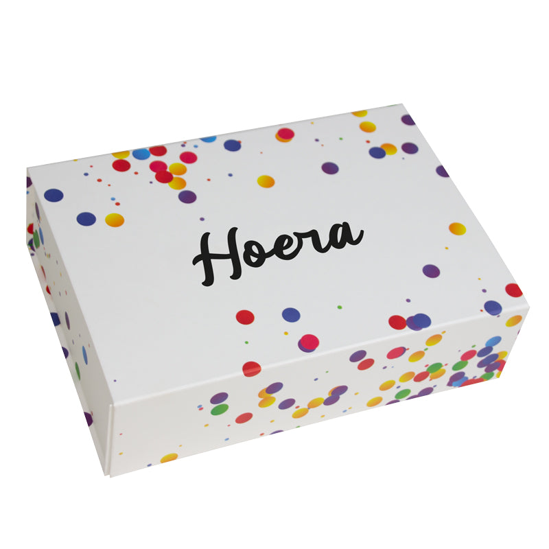 Confetti magneetdozen "Hoera"