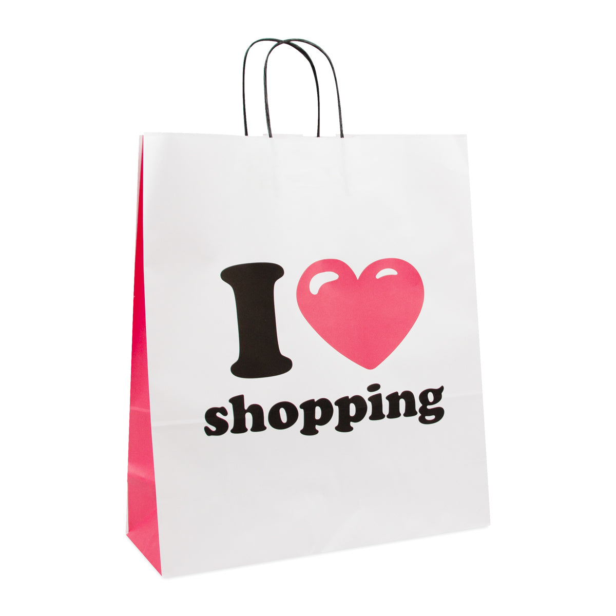 Twisted papieren tassen "I love shopping"
