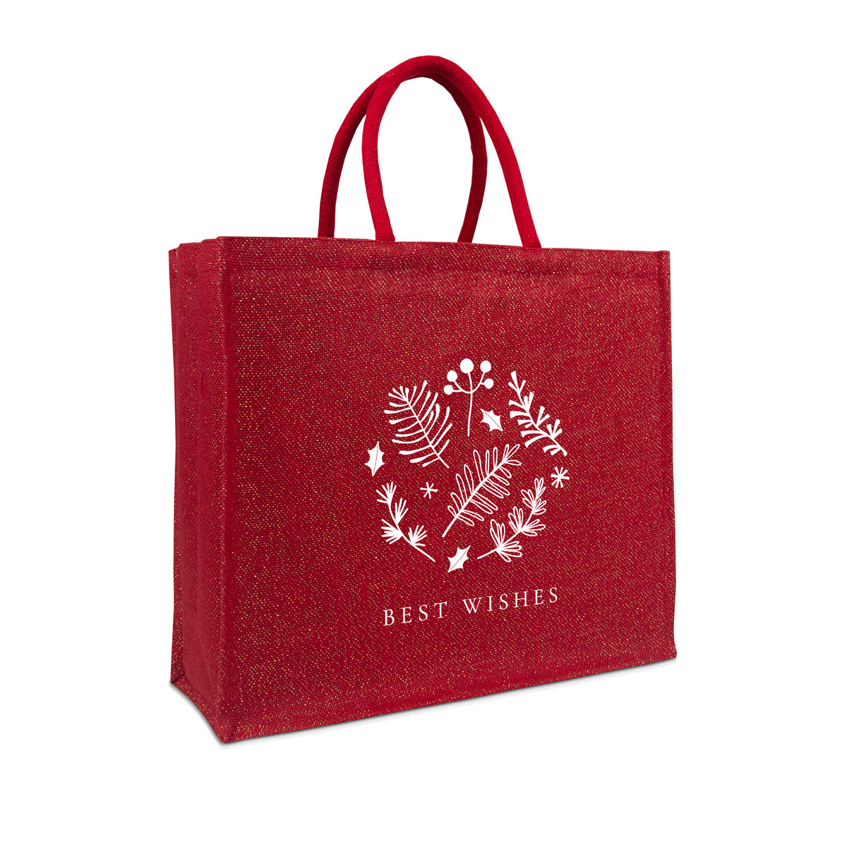 Jute glitter kersttassen "Best Wishes"