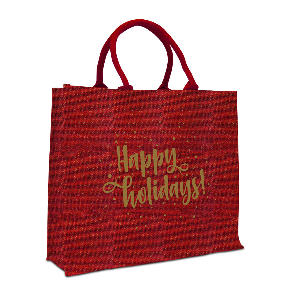 Jute glitter kersttassen "Happy holidays!"
