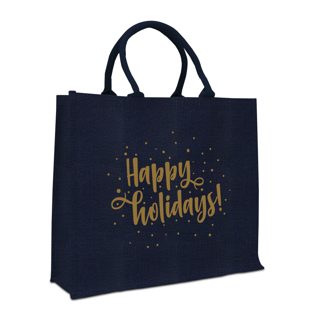 Jute glitter kersttassen "Happy holidays!"