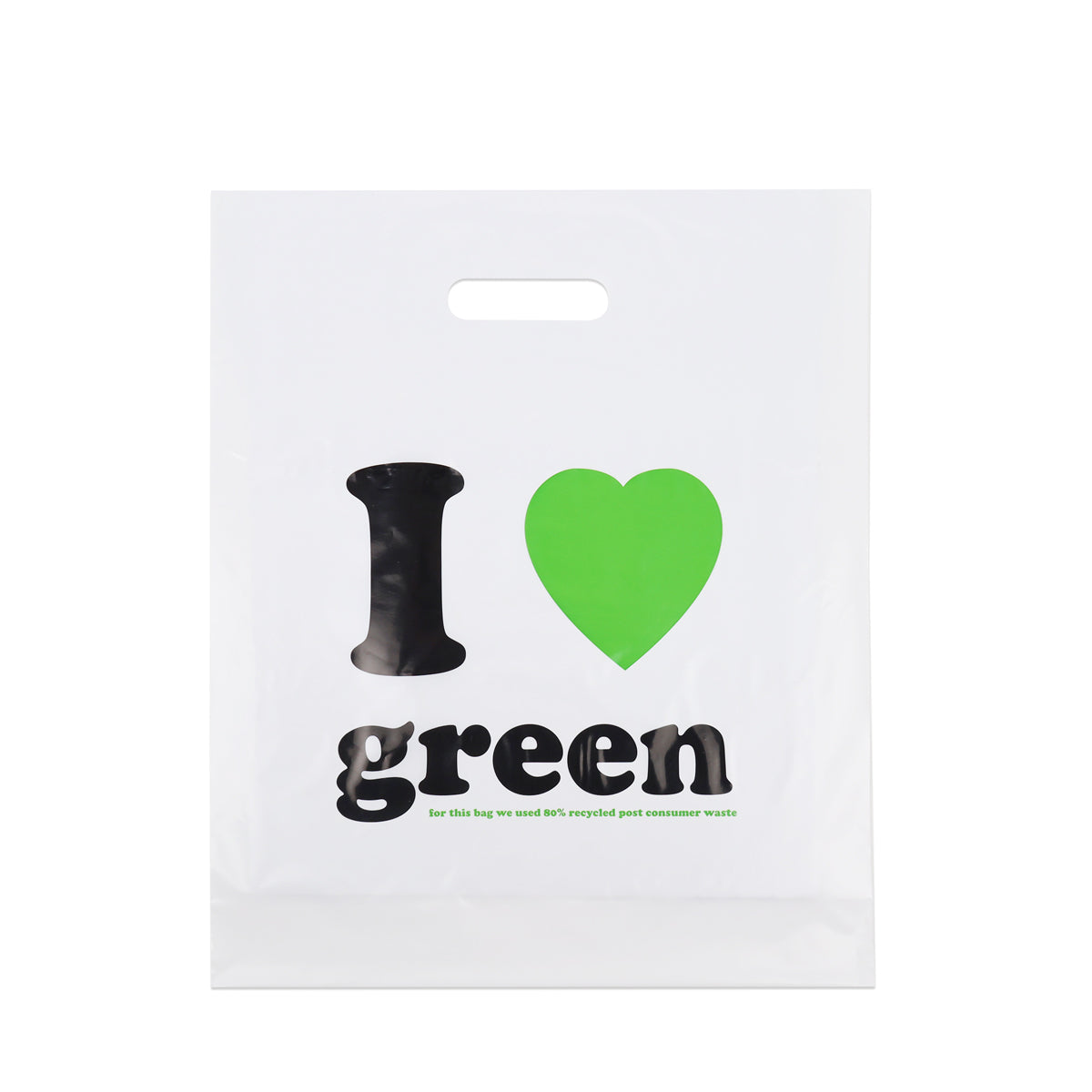 Gerecyclede budget plastic tassen "I love green"