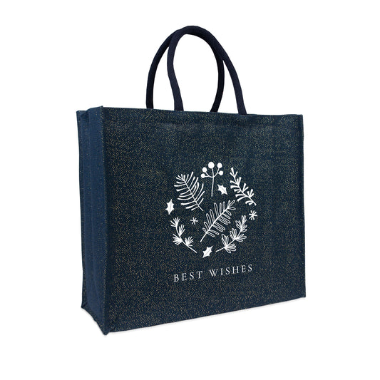 Jute glitter kersttassen "Best Wishes"