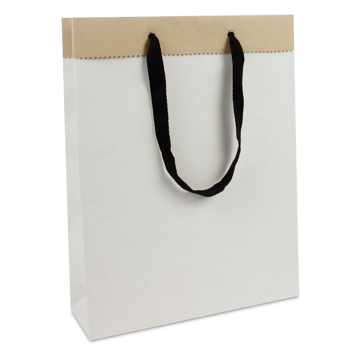 Luxe tassen van gerecycled wit/bruin duplex papier