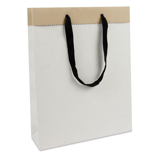 Luxe tassen van gerecycled wit/bruin duplex papier