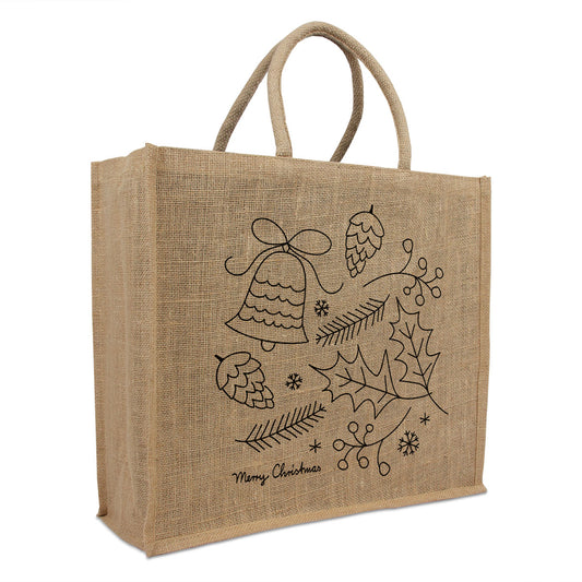 Jute kersttassen Christmas Doodle