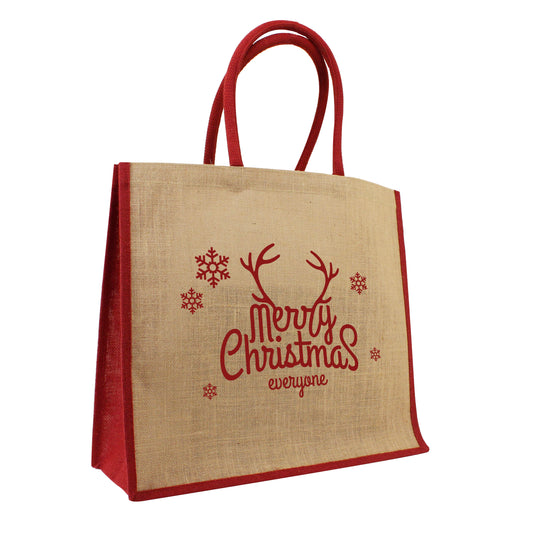Jute  kersttassen met gekleurde koorden "Merry Christmas"