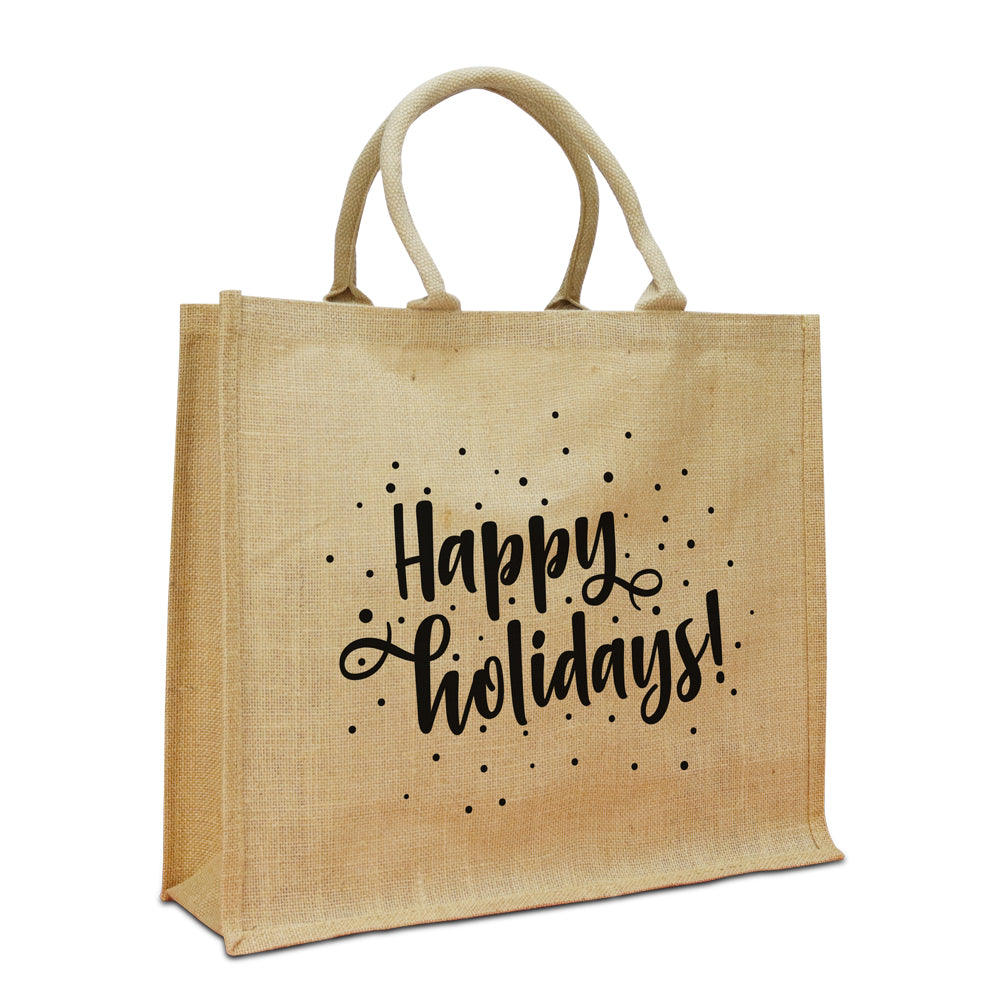 Jute kersttassen  "Happy holidays!"
