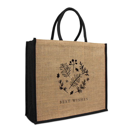 Jute kersttassen met gekleurde koorden "Best Wishes"