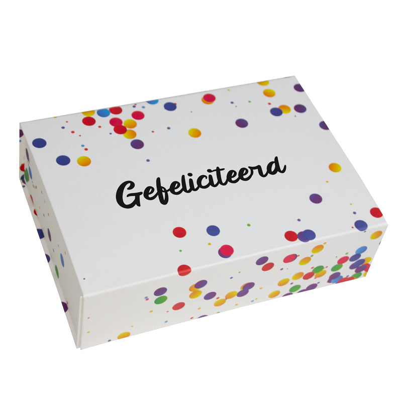 Confetti magneetdozen "Gefeliciteerd"