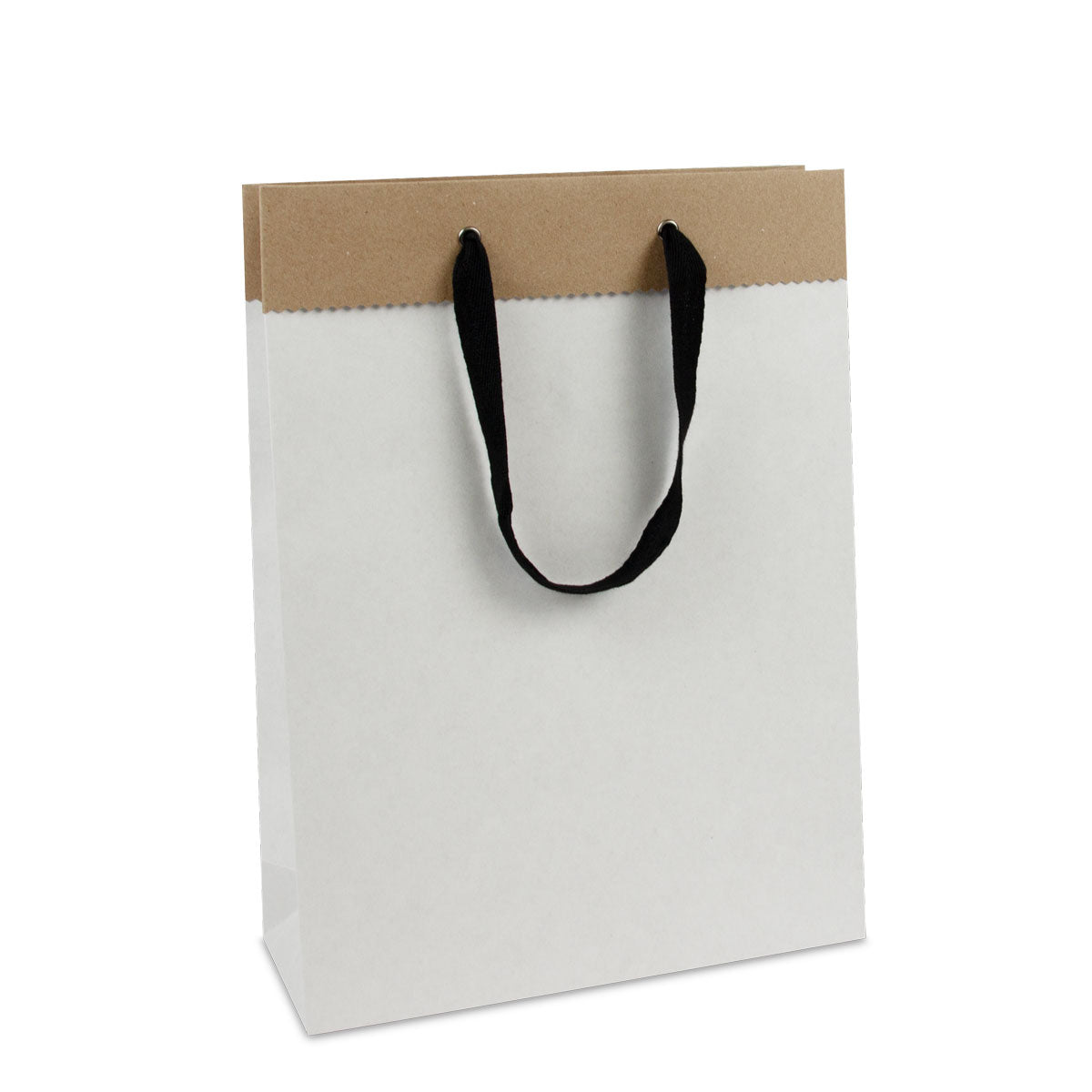 Luxe tassen van gerecycled wit/bruin duplex papier