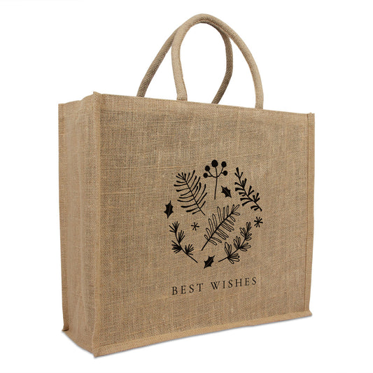 Jute kersttassen "Best Wishes"